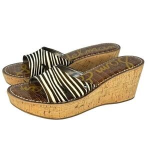 Sam Edelman Reid Zebra Stripe Calf Hair Cork Wedge Sandals Size 9 EUC